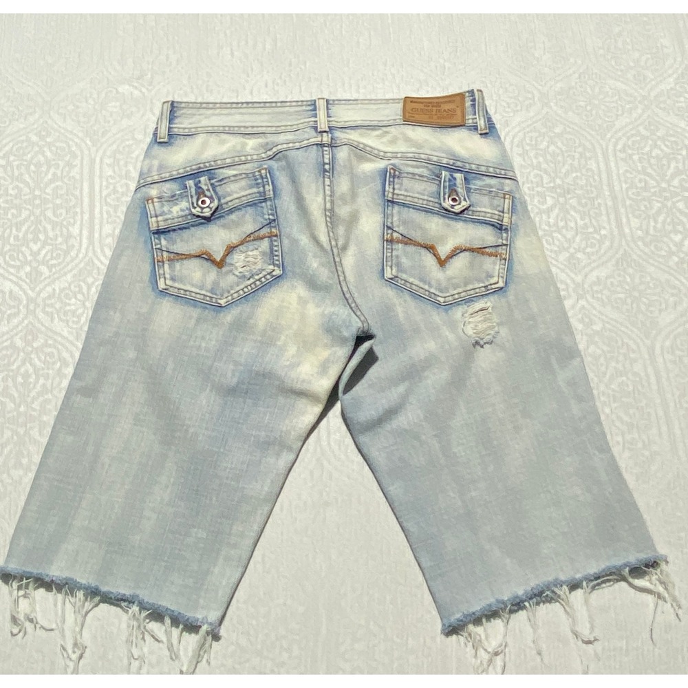 Vintage USA Y2K Guess Premium Denim Shorts Size 30 Light Wash Distressed Jorts
